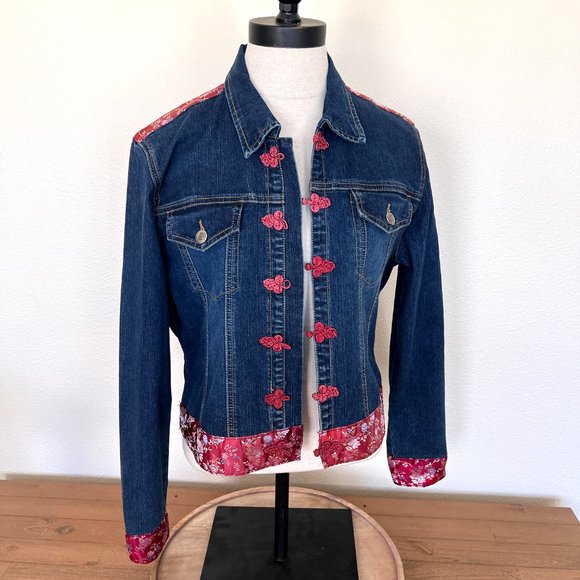 Y2K Jean Jacket - Satin Embellished - Size Large - Gypsy Jeans - Picture 7 of 11